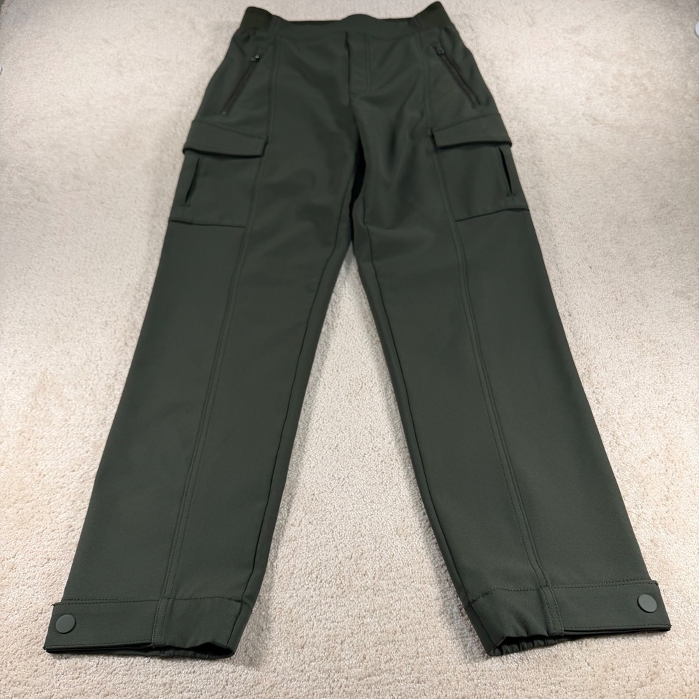 Athleta Cargo Pants Womens 2 Olive Green Straight Leg Snap Cuff Stretch